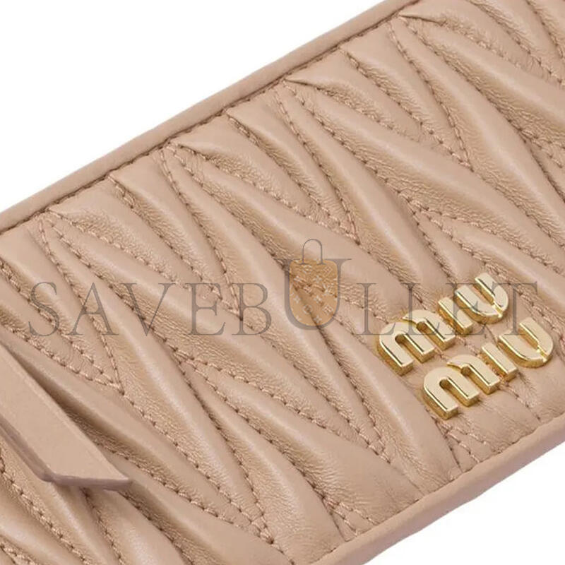 MIU MIU MATELASSÉ ZIPPERED SOLID COLOR LOGO LEATHER WALLET 5MB006-F0770 (15*8cm)